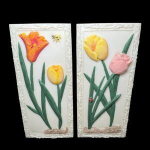 MCM 3D Spring Floral Resin Plaques 6.5"x3" Wall or Table Home Decor  - Set of 2